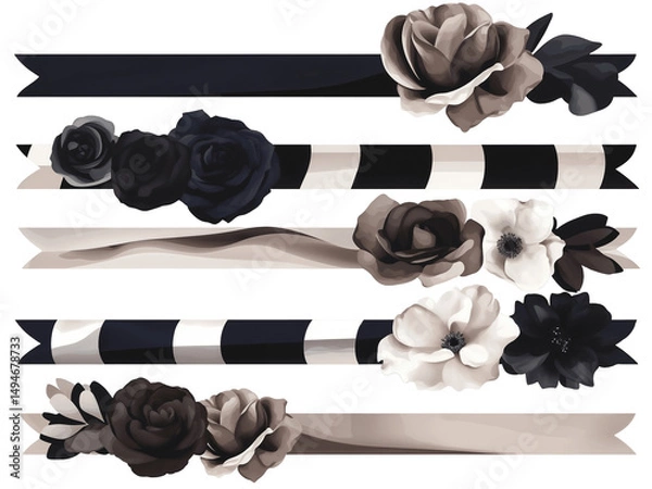 Fototapeta Elegant black and beige rose design for modern decor aesthetics