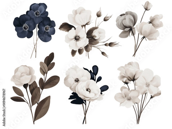 Fototapeta Elegant black and beige rose design for modern decor aesthetics