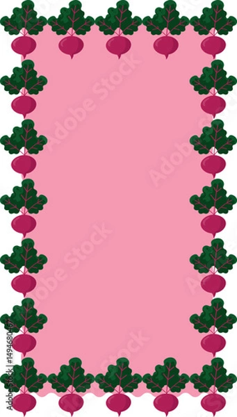 Fototapeta Decorative square frame featuring vector beetroot elements. Ideal for menu designs, natural product branding, and eco-friendly digital materials.
