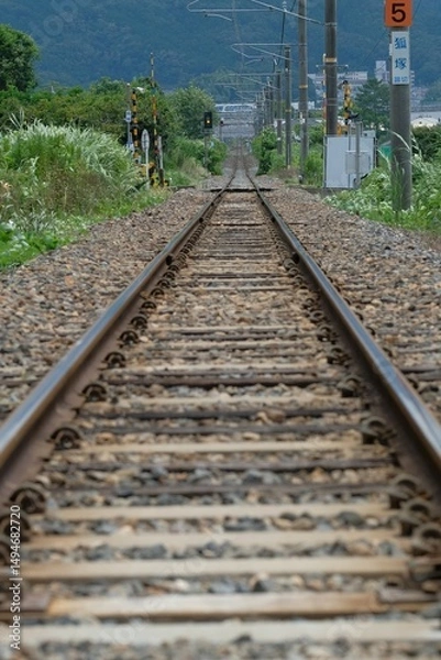 Fototapeta Railway tracks near Miwa Taisha Shrine on the Manyo Mahoroba Line