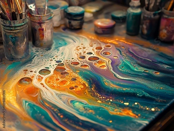 Obraz Surreal curved structures converging beneath a vibrant sunset ab