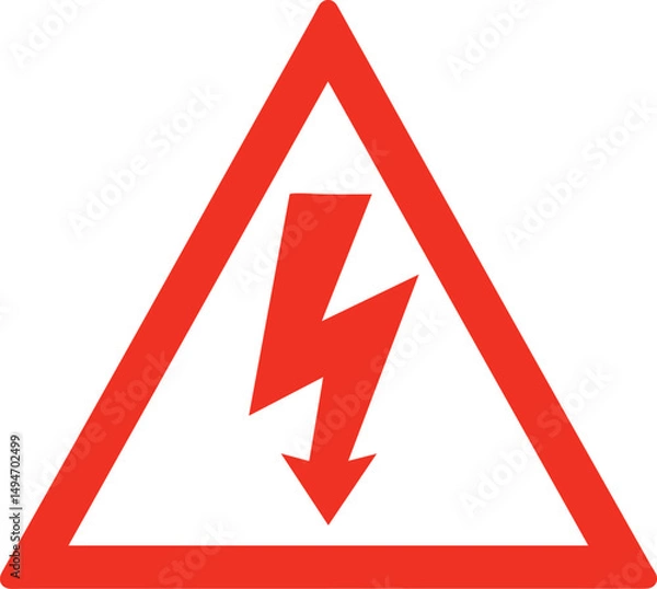 Fototapeta High Voltage Warning Symbol: A striking graphic illustration of a high voltage warning sign, featuring a bright red triangle enclosing a lightning bolt symbol. Emphasizing danger.