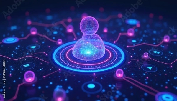 Fototapeta Glowing Network Node in a Futuristic Digital Interface