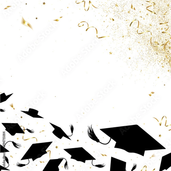 Obraz Graduation Caps and Gold Confetti