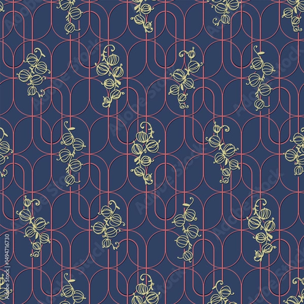 Obraz Seamless pattern with hand drawn ornament in style Art Deco with bunches of berries or currants. For wrapping paper, home decor other design projects