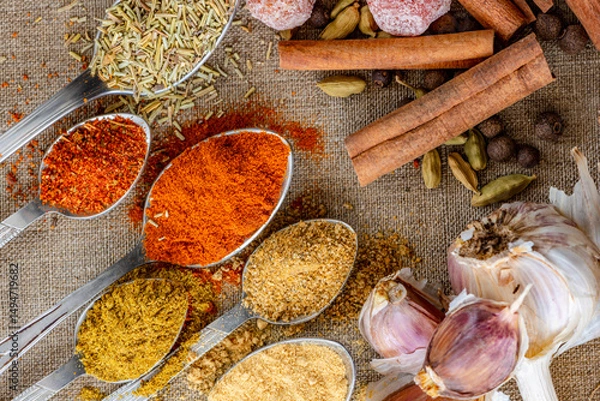 Obraz spices and seeds in spoons 