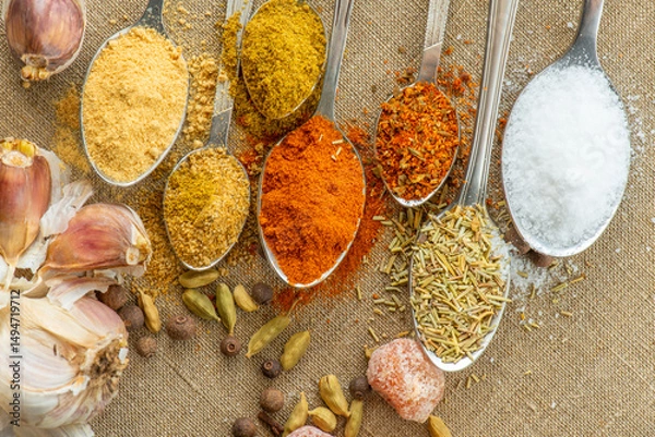 Obraz spices and seeds in spoons 