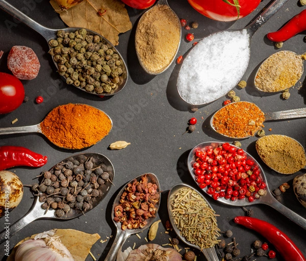 Obraz spices and seeds in spoons 