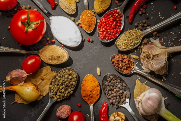 Obraz spices and seeds in spoons 
