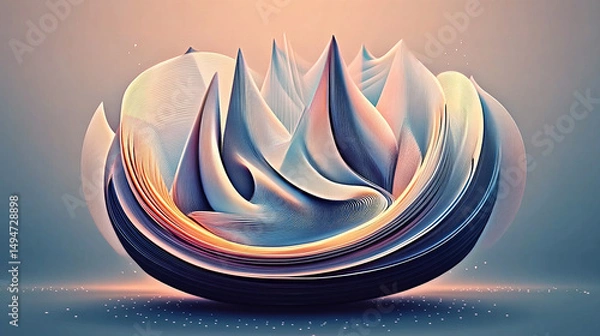 Fototapeta Abstract Flowing Sculpture with Gradient Lines. Futuristic Digital Art Composition