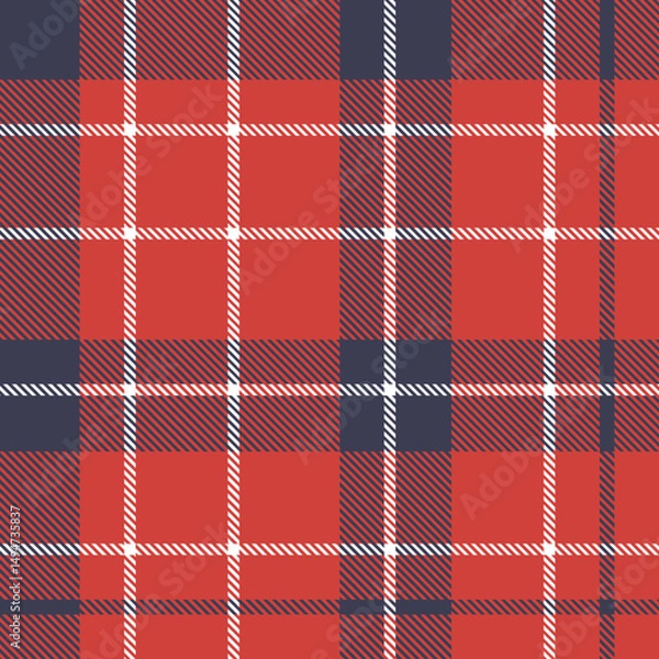 Obraz Classic Red, Navy, and White Tartan seamless plaid pattern background for textile design .Perfect for textile or print design. vector