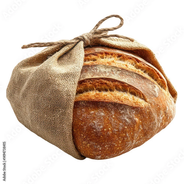Obraz Artisan Bread in Burlap on transparent background