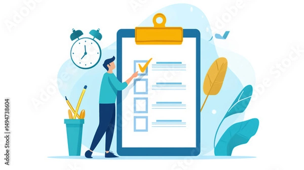 Fototapeta Modern office checklist completion in a productive digital environment
