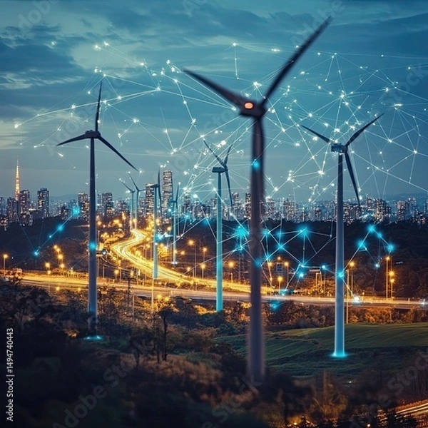 Fototapeta AI-Powered Energy Efficiency Tools for Businesses, Minimizing Consumption, Reducing Costs, and Boosting Sustainability in Operations
