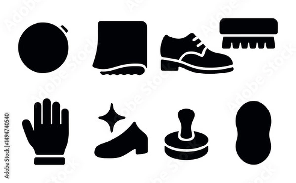 Fototapeta Footwear and accessories solid icons set – shoes, boots, cleaning essentials design