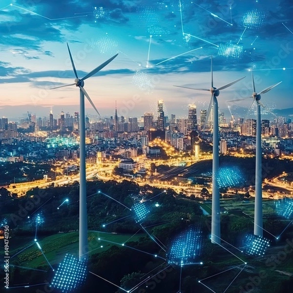 Fototapeta AI-Powered Energy Efficiency Tools for Businesses, Minimizing Consumption, Reducing Costs, and Boosting Sustainability in Operations