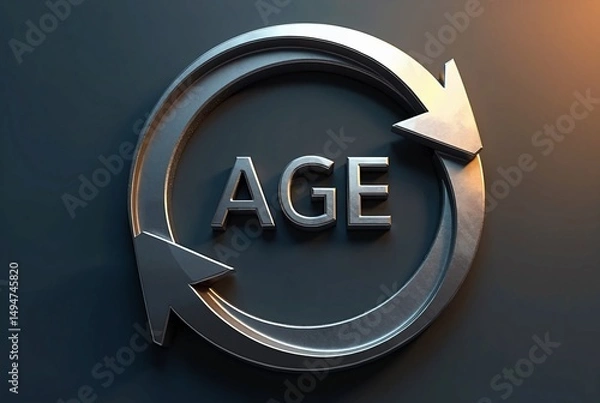 Fototapeta Circular Arrows Surrounding the Word AGE, Representing the Continuous Cycle of Time and Aging  
