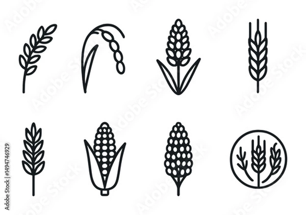 Obraz Agriculture and farming line icons set – outline, harvest, crops and cultivation symbols