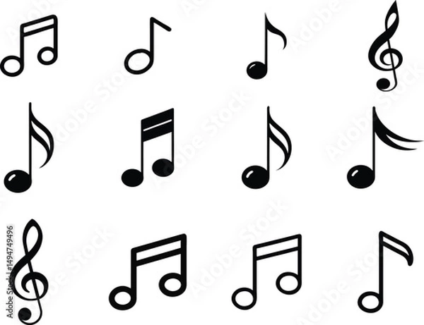 Obraz Minimalist Music Note Icon Black and White Audio Vector Symbol bundle