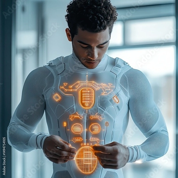 Fototapeta AI-powered smart textiles with personalized climate control adjust body temperature in real time using biometric feedback and eco-materials for wearable environmental comfort --raw --stylize 250