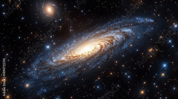 Fototapeta Spectacular view of the andromeda galaxy and its satellite galaxies in deep space