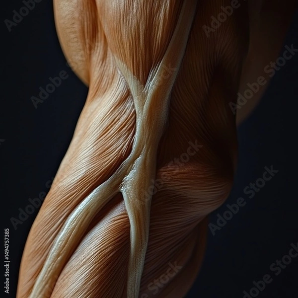 Fototapeta Arm muscle macro close-up showing tension, definition, and tone across biceps and triceps ideal for athletic imagery, fitness goals, anatomy focus, and muscle activation visuals --raw --stylize 250