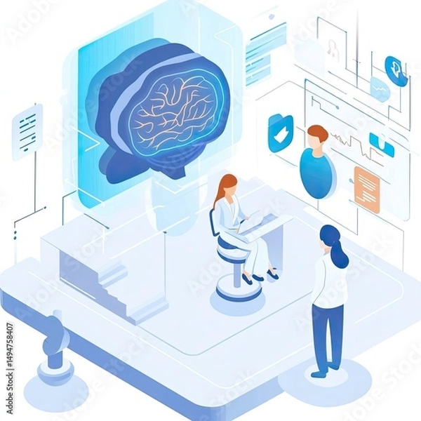 Fototapeta Artificial Intelligence in Mental Health Diagnostics Using Emotion Recognition, Behavior Patterns, and Cognitive Analysis for Early Detection and Personalized Care Plans