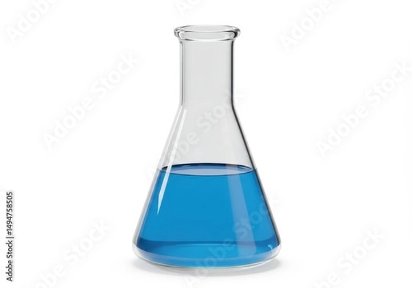Fototapeta 3D Illustration of Erlenmeyer flask filled with blue liquid isolated on white background