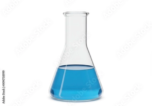 Fototapeta 3D Illustration of Erlenmeyer flask with blue liquid isolated on white background