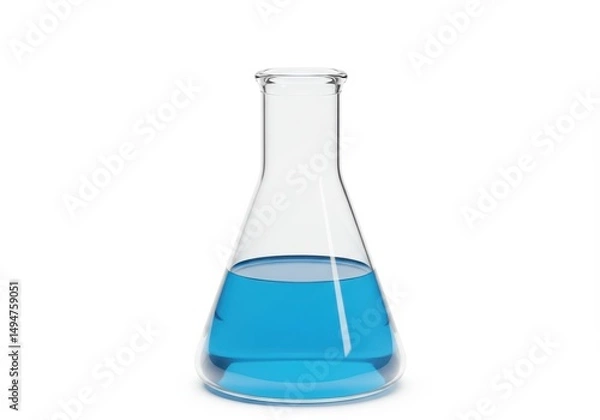 Fototapeta 3D Illustration of Erlenmeyer flask with blue liquid isolated on white background