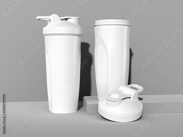 Fototapeta White Blank Shaker Bottle Mockup 3D Rendering