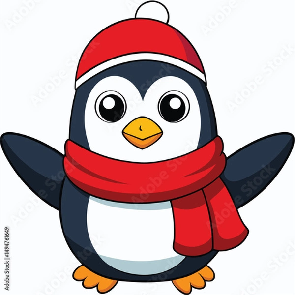 Fototapeta a-cartoon-penguin-wearing-a-red-scarf-and-winter-h.eps