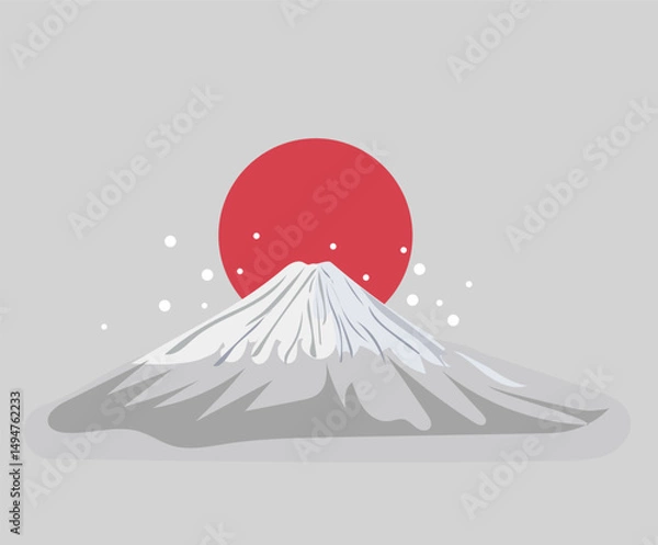 Fototapeta Mountain fujiama isolated in winter with snow , japanese landscape, for poster, flat vector