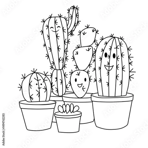 Fototapeta Coloring page for kids kawaii succulent, coloring book cactus line vector flat