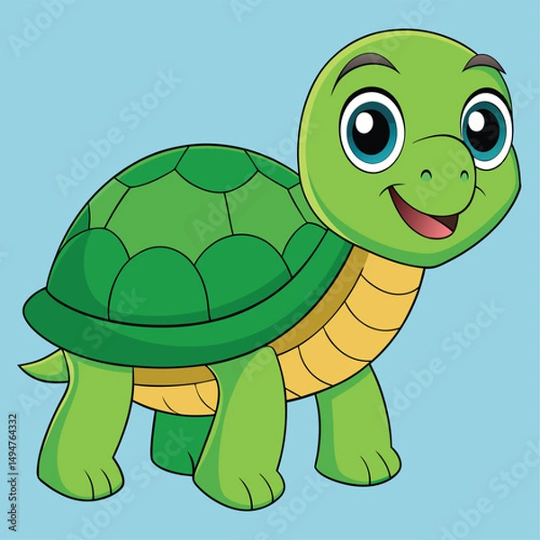 Fototapeta a-smiling-cartoon-turtle-with-a-shiny-green-shell- (1).eps