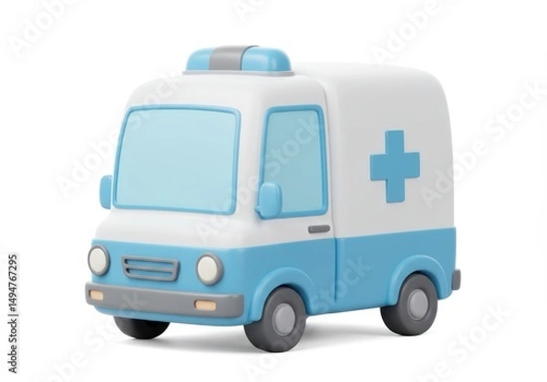 Fototapeta 3D Illustration of Cartoon ambulance isolated on white background in 3d render style