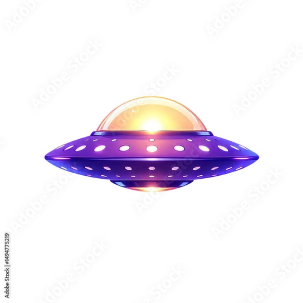 Fototapeta Purple Flying Saucer, Isolated Transparent Background
