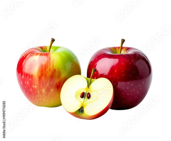 Fototapeta Red Apples, Isolated Transparent Background, Modern Design Element
