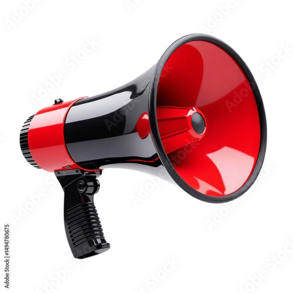 Fototapeta Red Megaphone, Isolated Transparent Background, Modern Design Element
