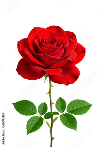 Fototapeta Red Rose, Isolated Transparent Background, Minimalist Design Element