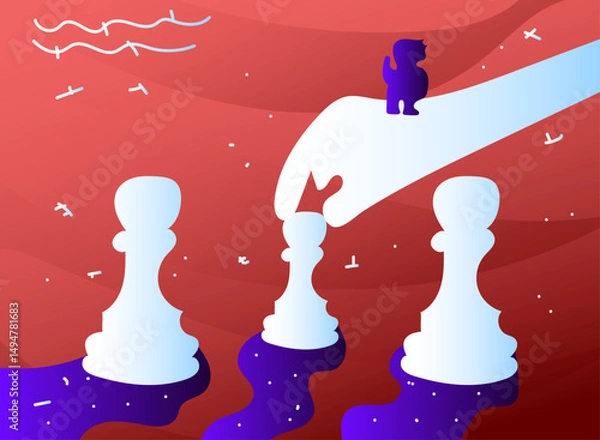 Obraz man controlled a hand chess piece fantasy concept illustration in flat gradient trendy background