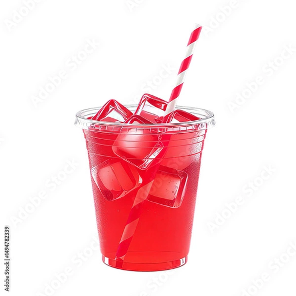 Fototapeta Red Soda Cup with Straw, Isolated Transparent Background