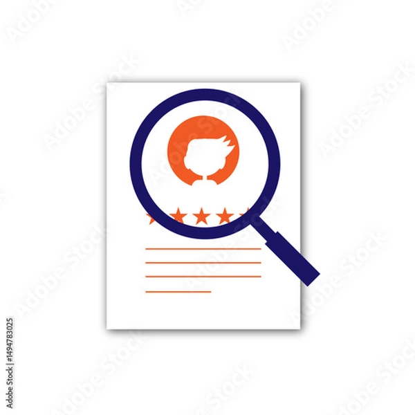 Fototapeta Magnifying glass and resume icon with five stars rating