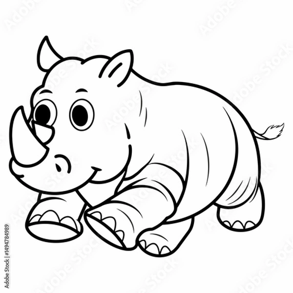 Fototapeta A chunky rhino in cartoon style, illustrated for children's books and coloring activities.