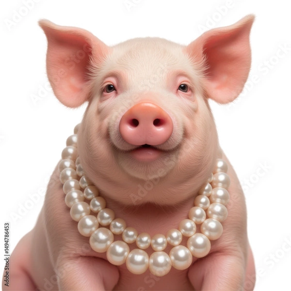 Obraz Charming pig portrait with pearls in playful farm setting - digital art