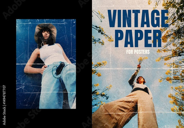 Obraz Vintage Creased Paper Poster Photo Effect Mockup