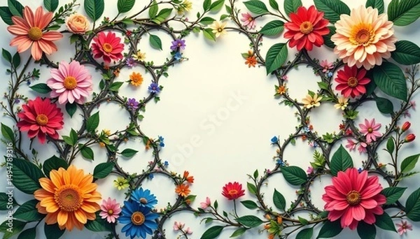 Fototapeta Intricate floral vines forming geometric hexagons, seamless, bloom