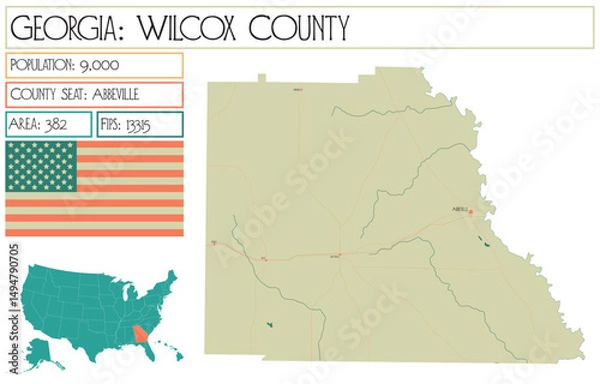 Obraz Large and detailed map of Wilcox County in Georgia USA.