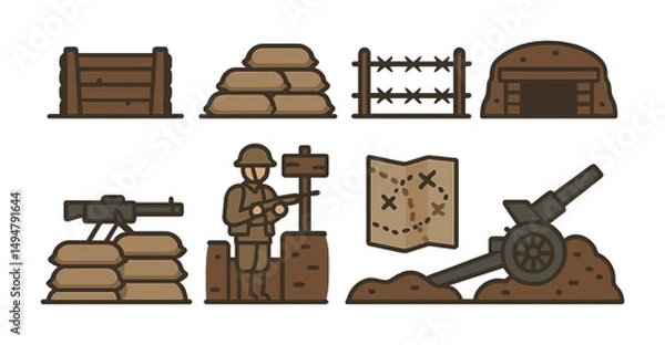 Obraz World war i flat icons set – historical, battlefield, military imagery