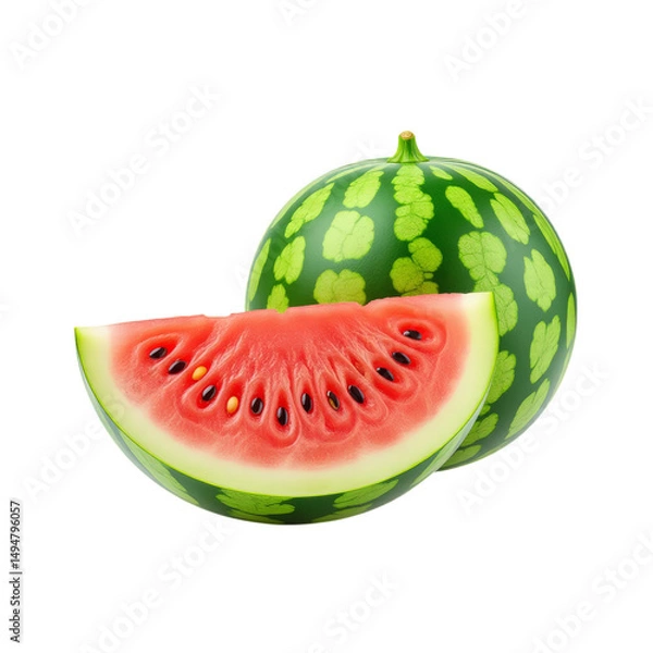 Fototapeta Watermelon Slice, Isolated Transparent Background, Tropical Design Element